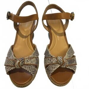 Rockport Brown Gray Wedge Sandals with Ankle Strap and Snake Print Detail - 9
